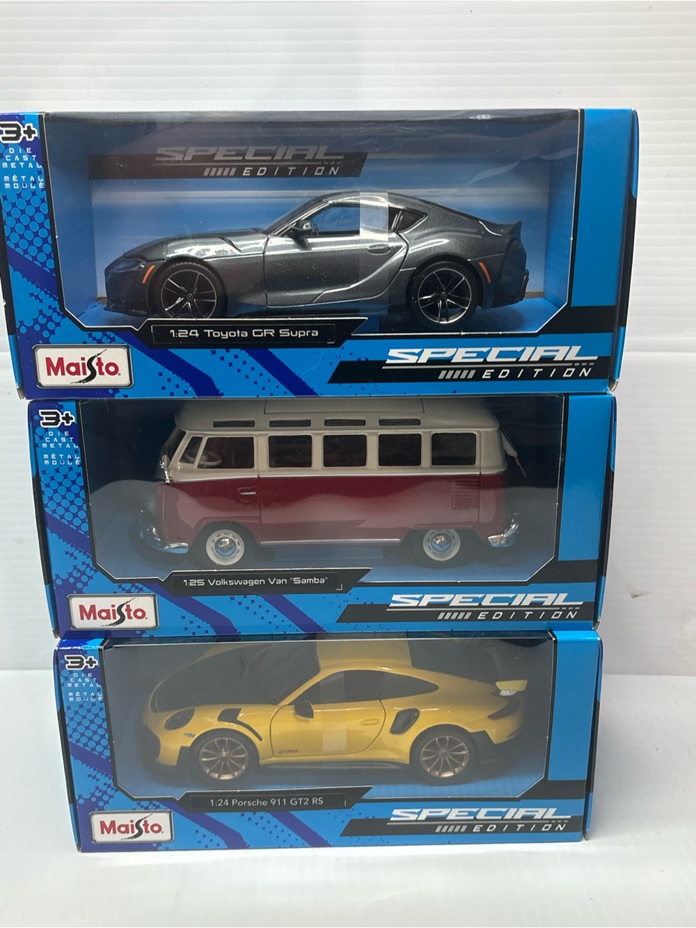 Maisto 1:24 Lot of 3 Toyota Supra VW Samba Porsche GT2 RS Diecast NEW
